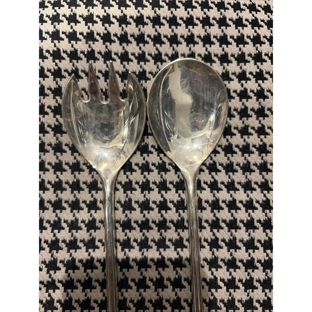 VTG Silver Plated Serving Spoon & Salad Fork Set Marked Made In Italy‎ 9